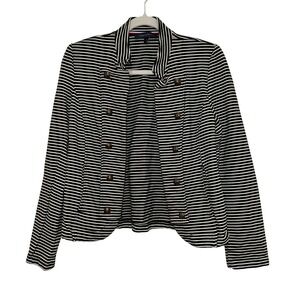 Tommy Hilfiger Knit Blazer Womens Medium Black White Striped Military Cardigan